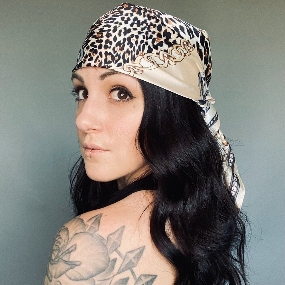 Chain & Animal Print Silk Scarf